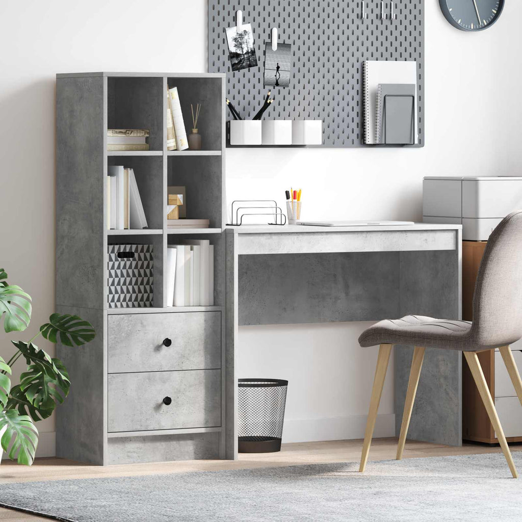 Scrivania con cassetto con lo scaffale 2 pcs Grigio cemento