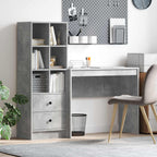 Scrivania con cassetto con lo scaffale 2 pcs Grigio cemento