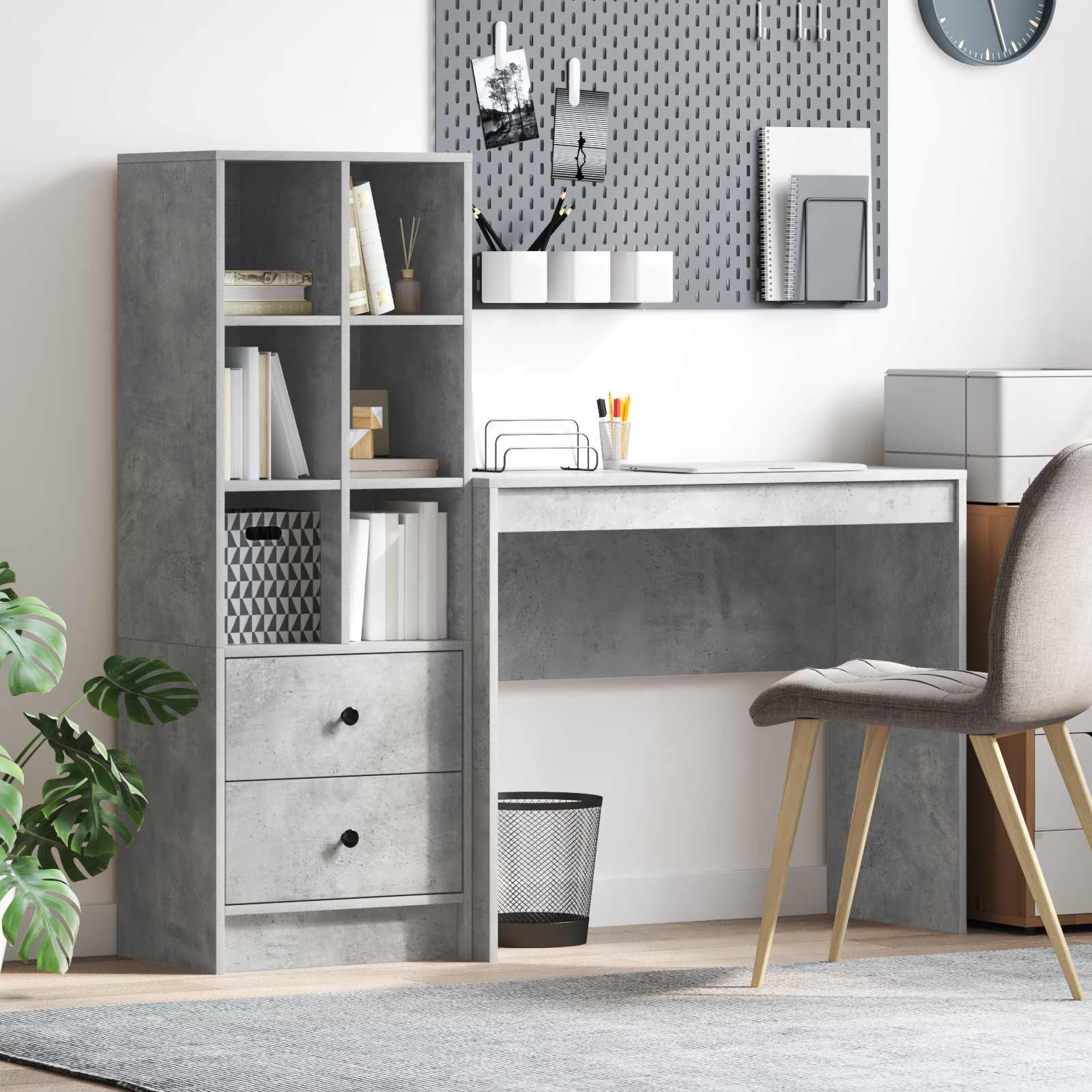 Scrivania con cassetto con lo scaffale 2 pcs Grigio cemento