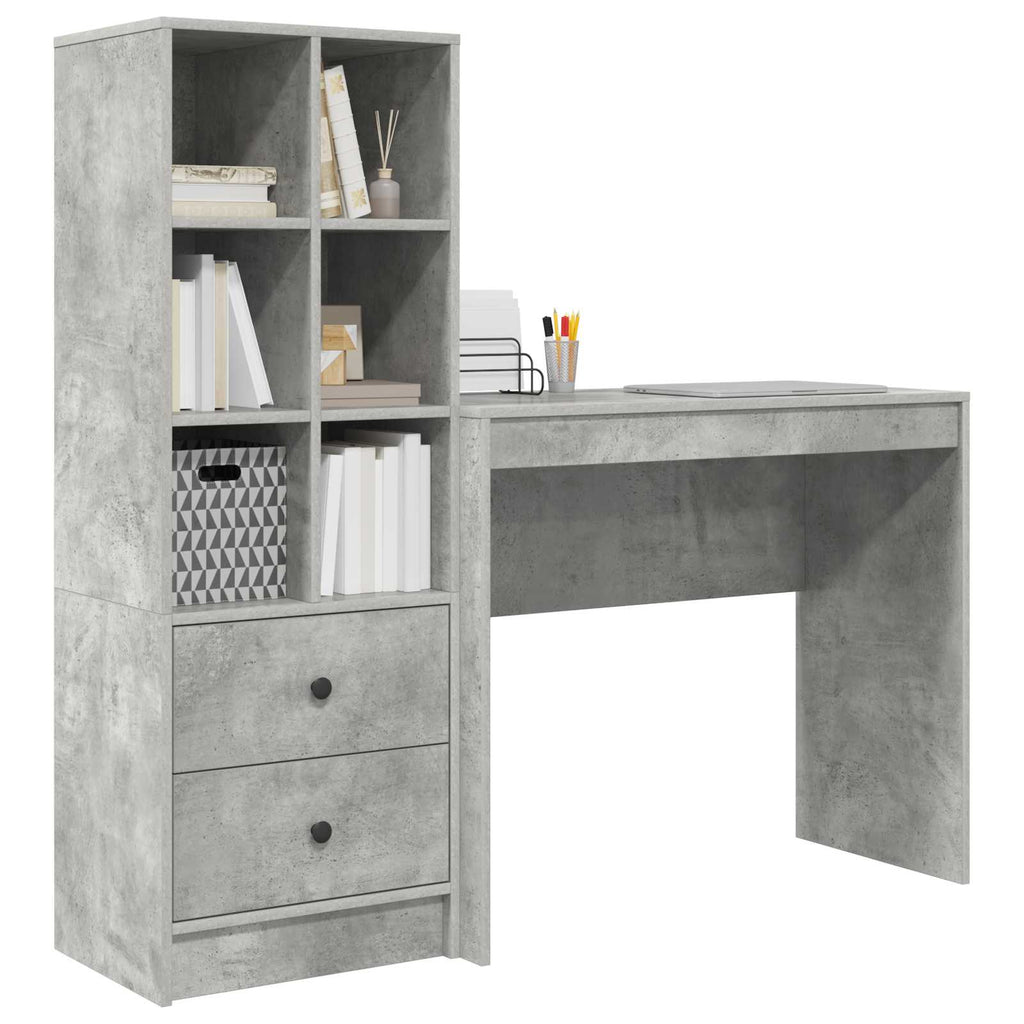 Scrivania con cassetto con lo scaffale 2 pcs Grigio cemento