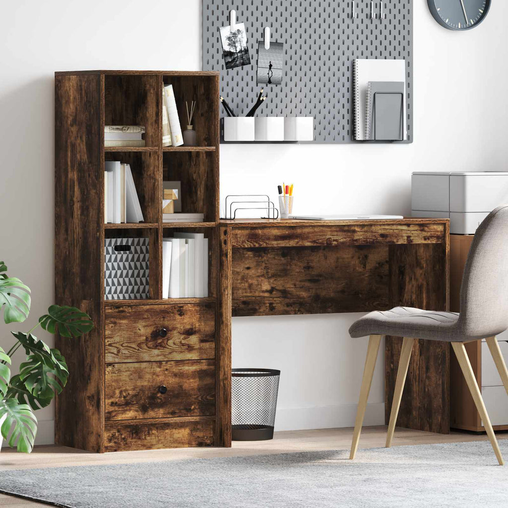 Scrivania con cassetto con lo scaffale 2 pcs Rovere fumé