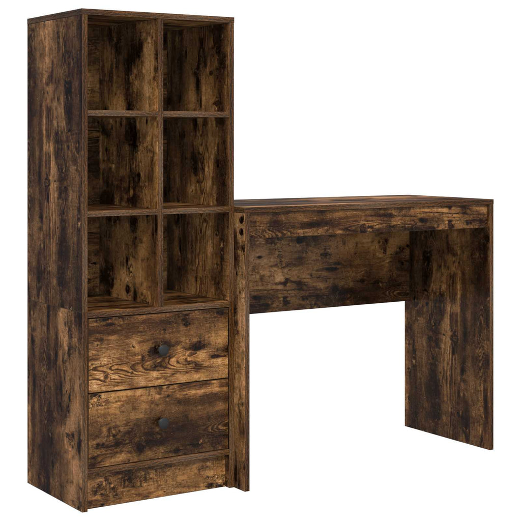 Scrivania con cassetto con lo scaffale 2 pcs Rovere fumé