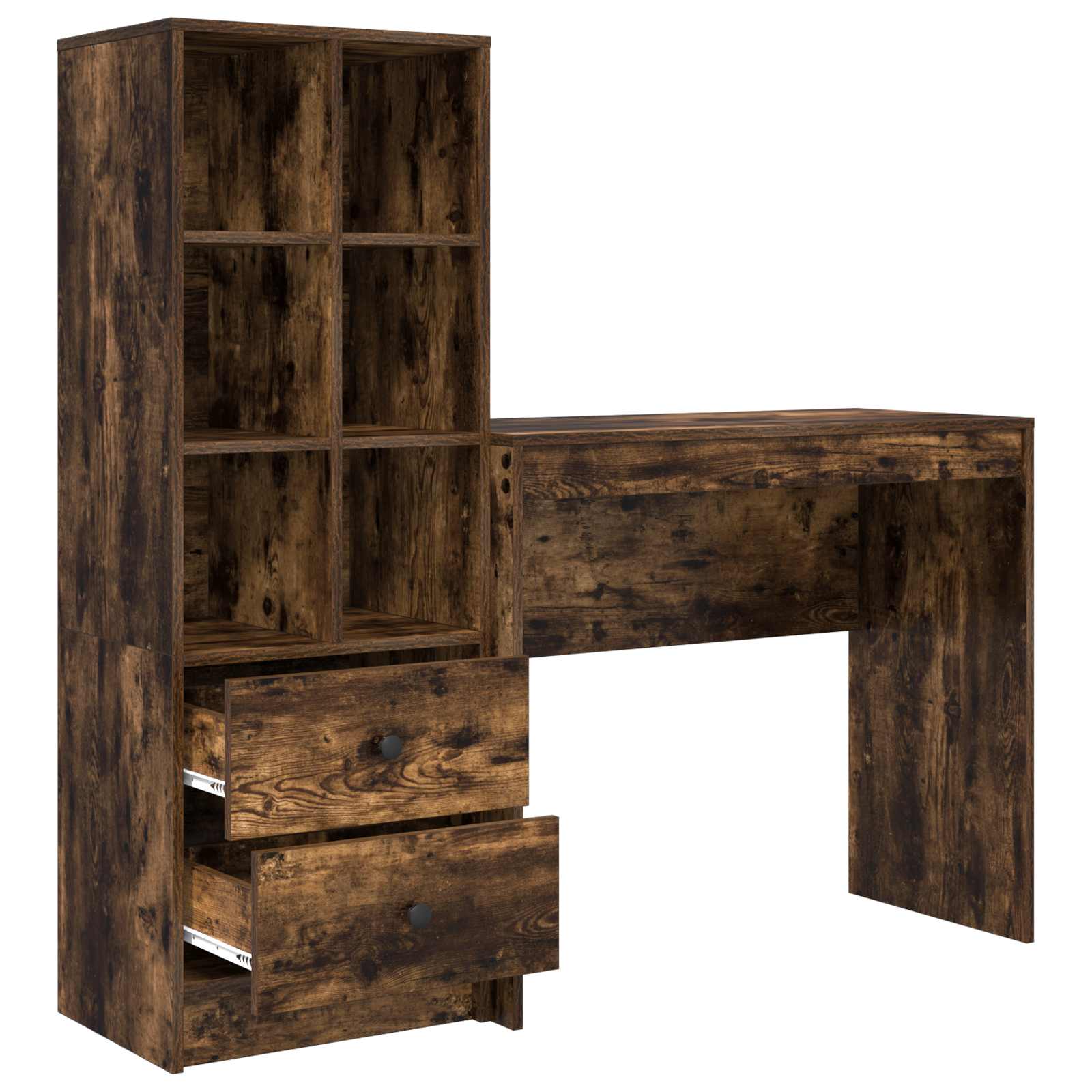 Scrivania con cassetto con lo scaffale 2 pcs Rovere fumé