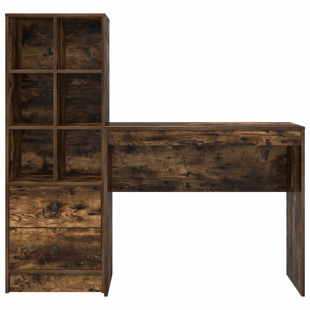 Scrivania con cassetto con lo scaffale 2 pcs Rovere fumé