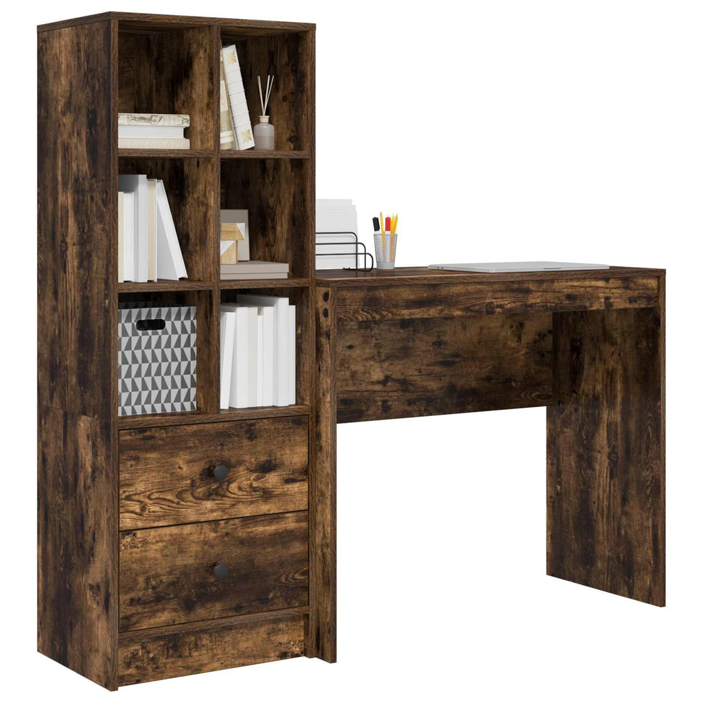 Scrivania con cassetto con lo scaffale 2 pcs Rovere fumé