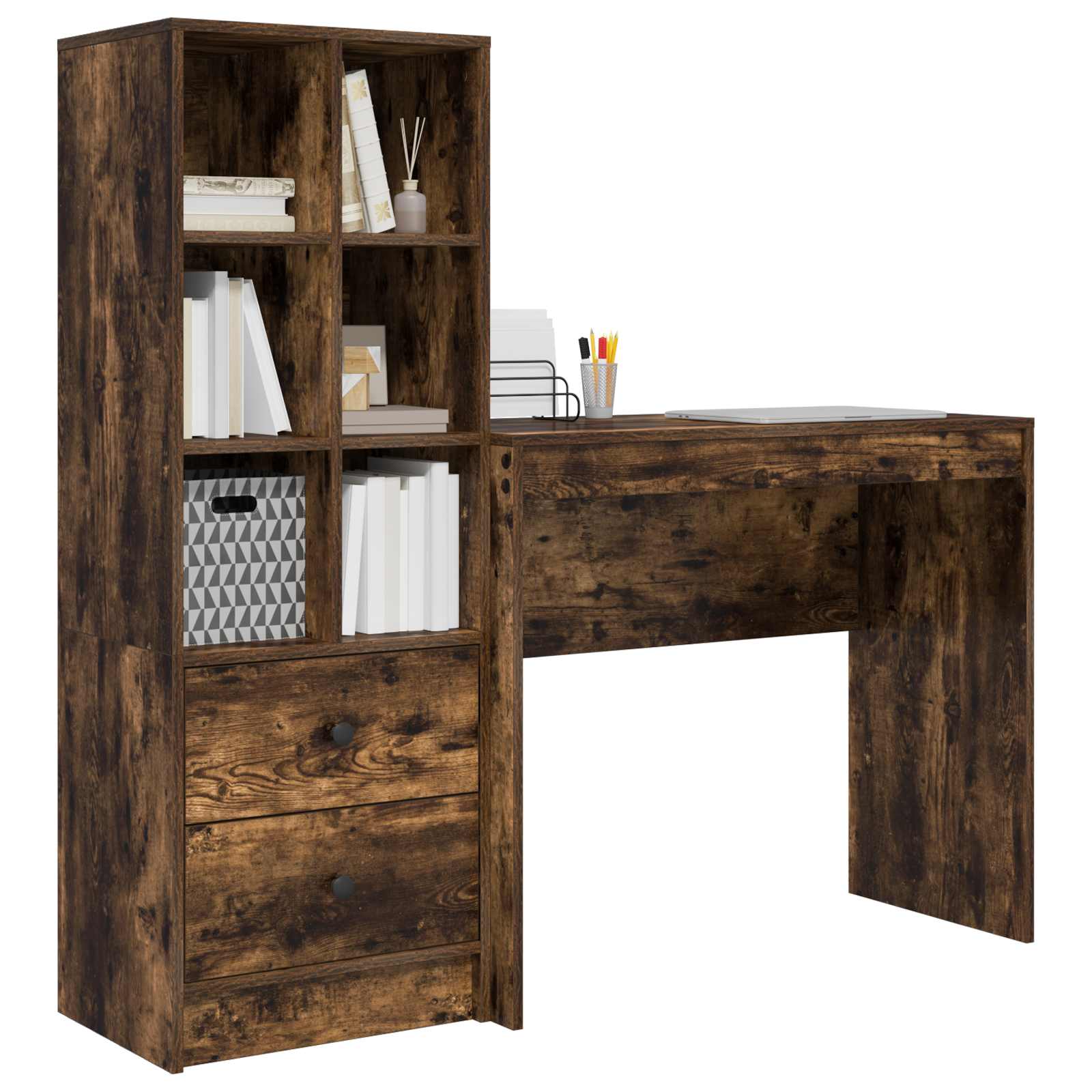 Scrivania con cassetto con lo scaffale 2 pcs Rovere fumé