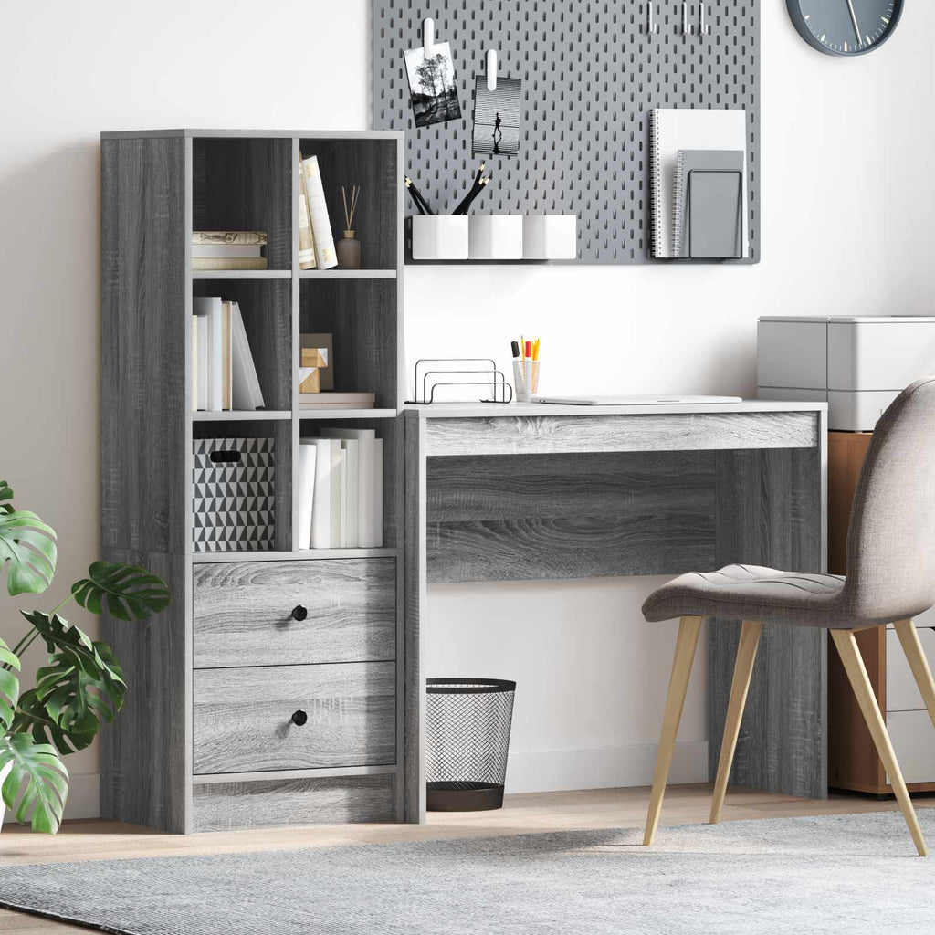 Scrivania con cassetto con lo scaffale 2 pcs Grigio Sonoma