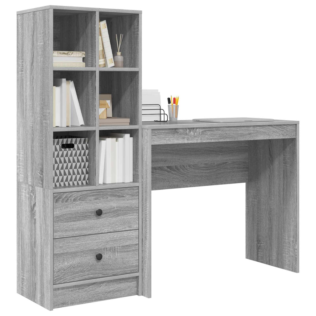 Scrivania con cassetto con lo scaffale 2 pcs Grigio Sonoma