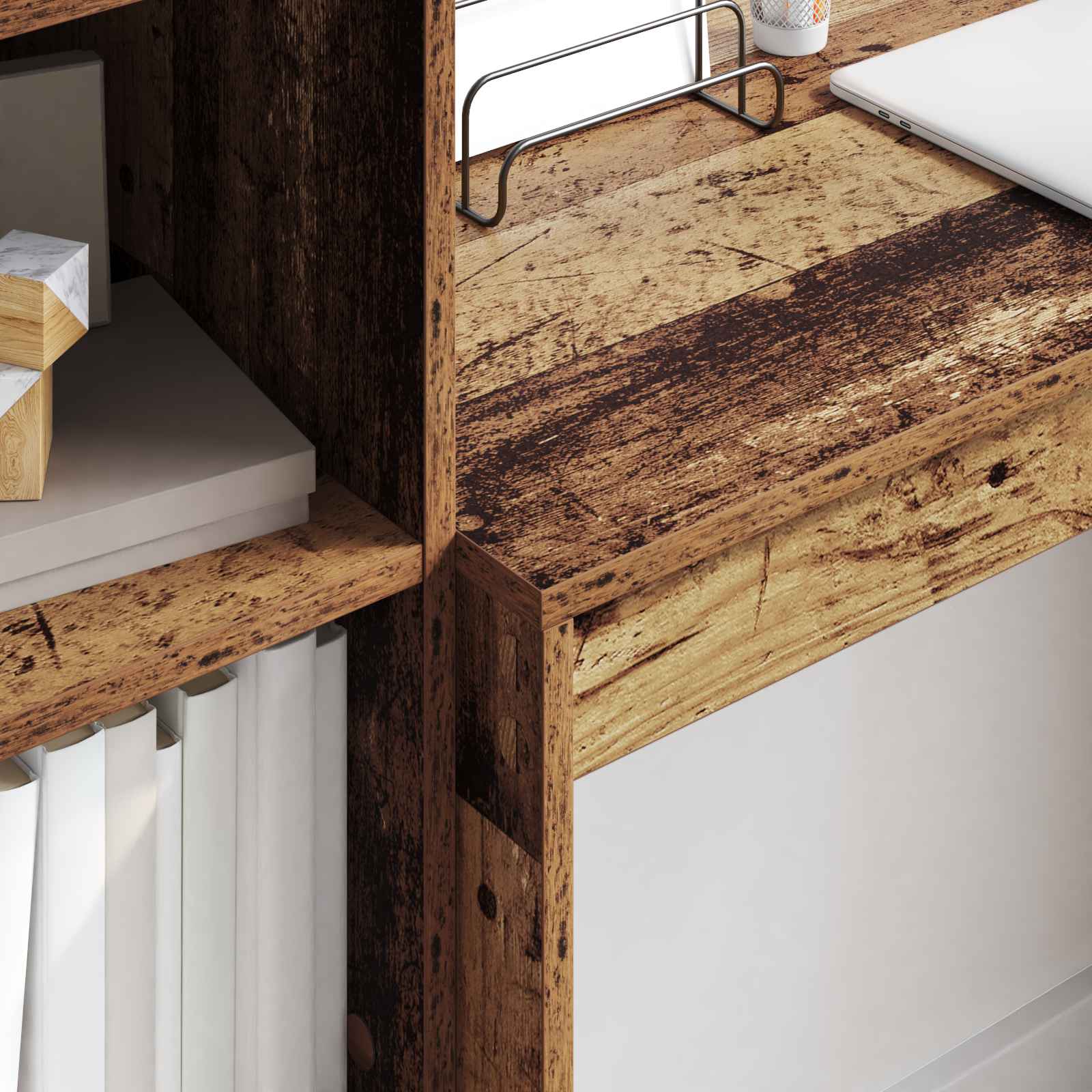 Scrivania con cassetto con lo scaffale 2 pcs Legno vecchio