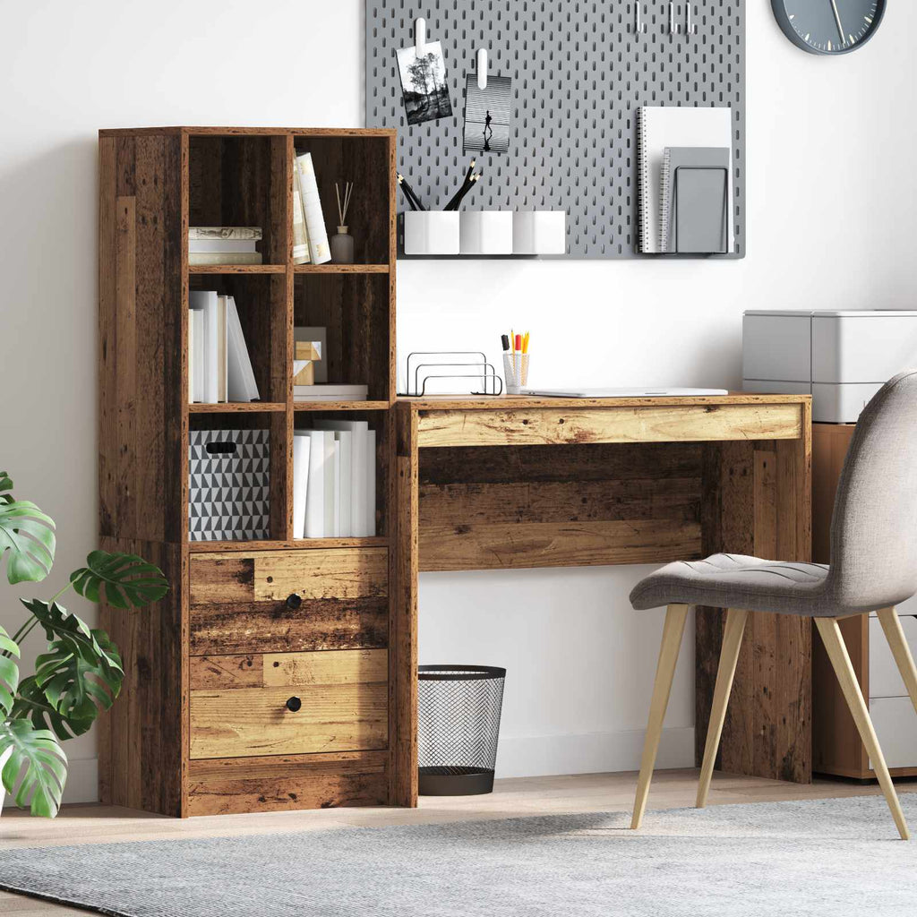 Scrivania con cassetto con lo scaffale 2 pcs Legno vecchio