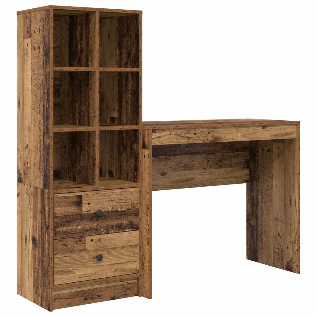 Scrivania con cassetto con lo scaffale 2 pcs Legno vecchio