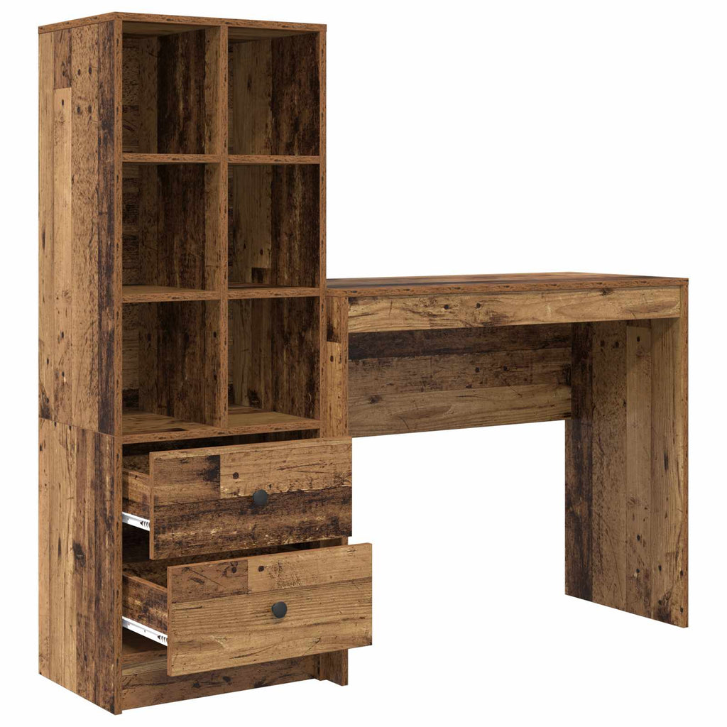 Scrivania con cassetto con lo scaffale 2 pcs Legno vecchio