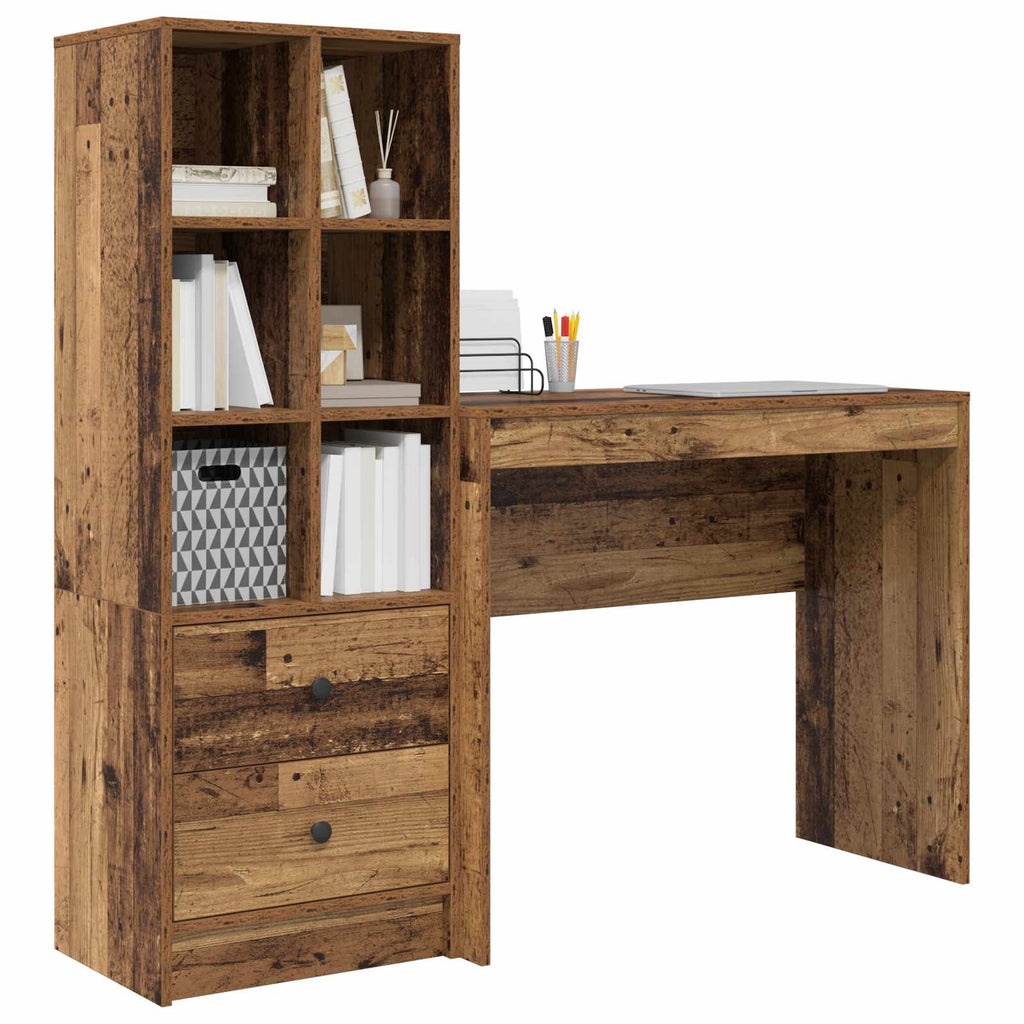 Scrivania con cassetto con lo scaffale 2 pcs Legno vecchio