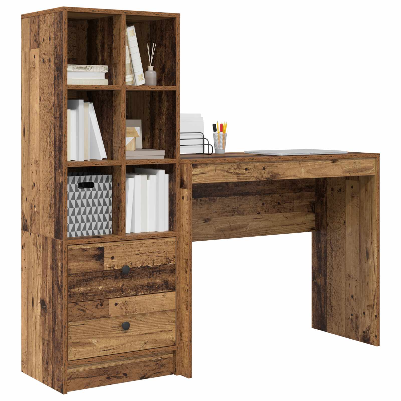 Scrivania con cassetto con lo scaffale 2 pcs Legno vecchio