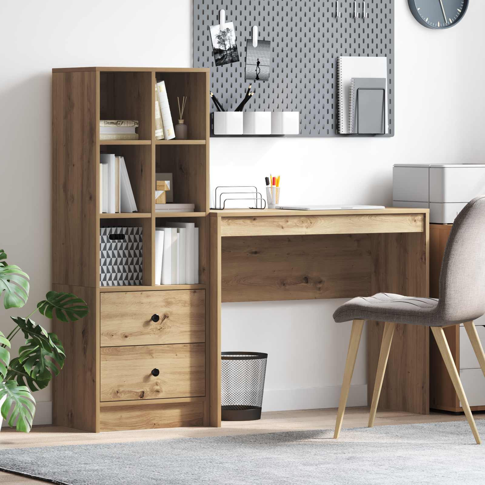 Scrivania con cassetto con lo scaffale 2 pcs Rovere artigianale