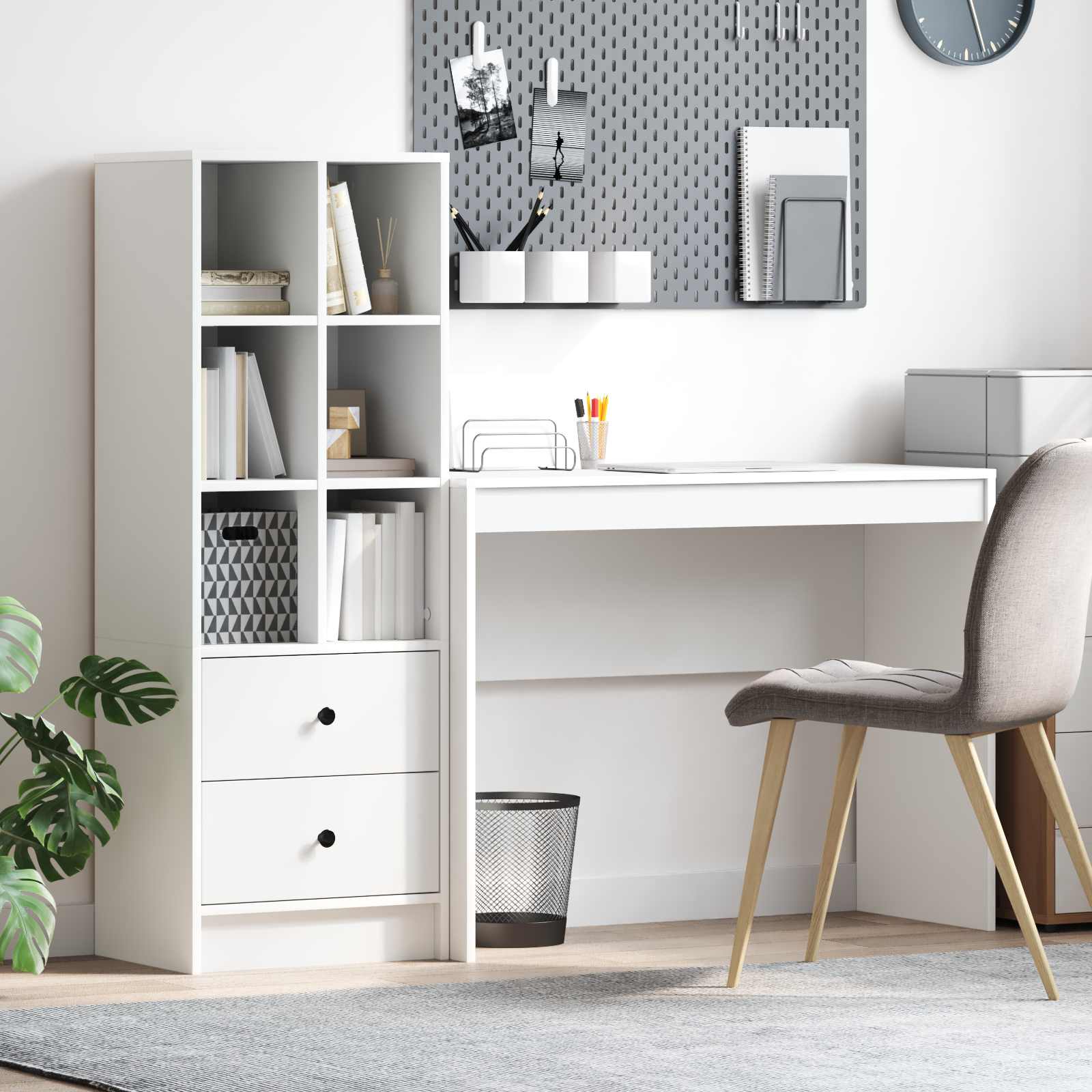 Scrivania con cassetto con lo scaffale 2 pcs Bianco