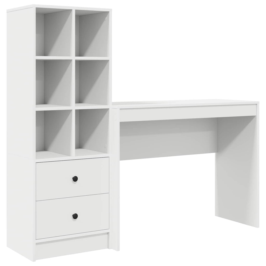Scrivania con cassetto con lo scaffale 2 pcs Bianco