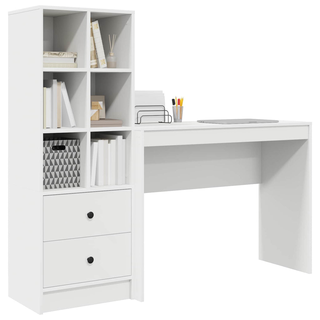 Scrivania con cassetto con lo scaffale 2 pcs Bianco