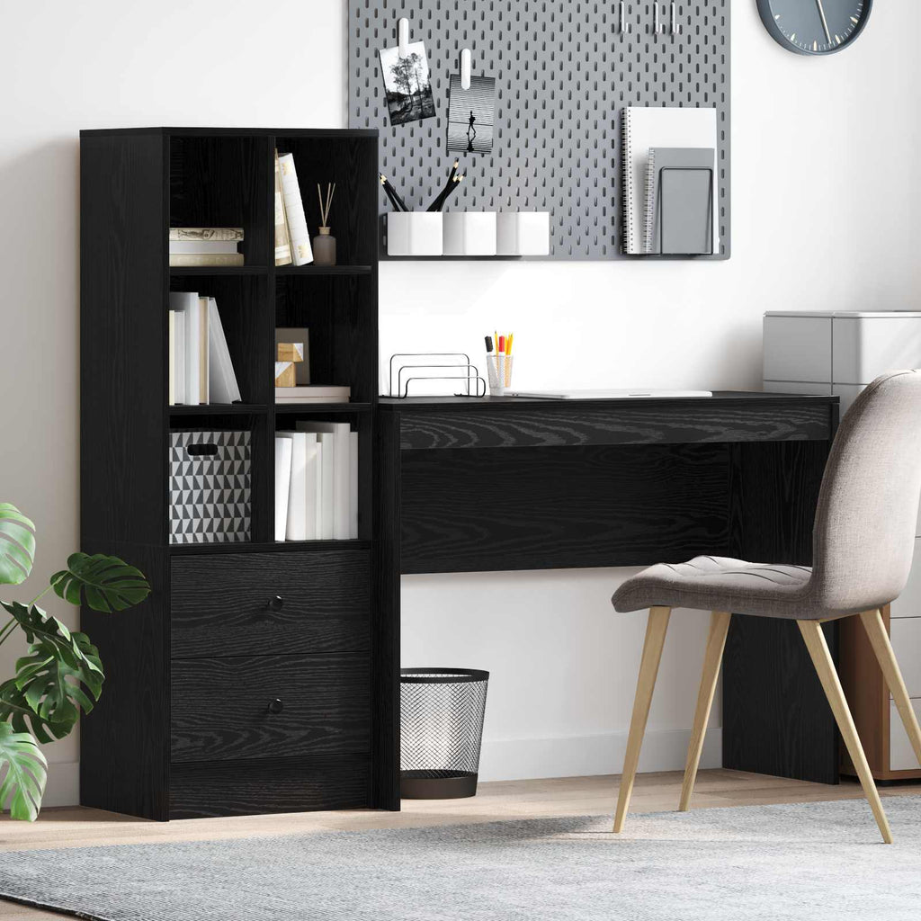 Scrivania con cassetto con lo scaffale 2 pcs Rovere Nero