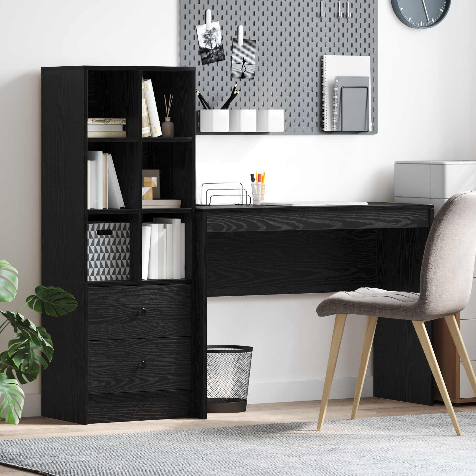 Scrivania con cassetto con lo scaffale 2 pcs Rovere Nero