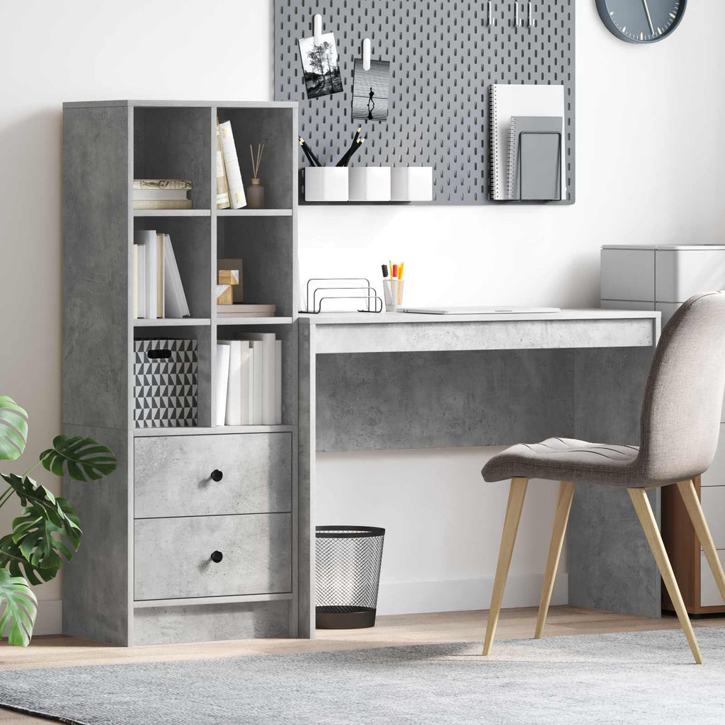 Scrivania con cassetto con lo scaffale 2 pcs Grigio cemento