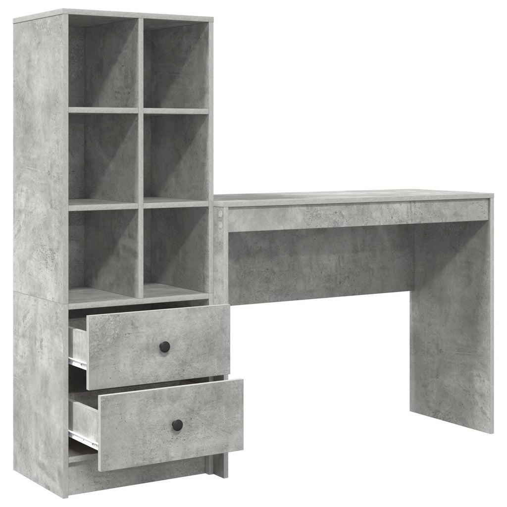 Scrivania con cassetto con lo scaffale 2 pcs Grigio cemento