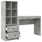 Scrivania con cassetto con lo scaffale 2 pcs Grigio cemento