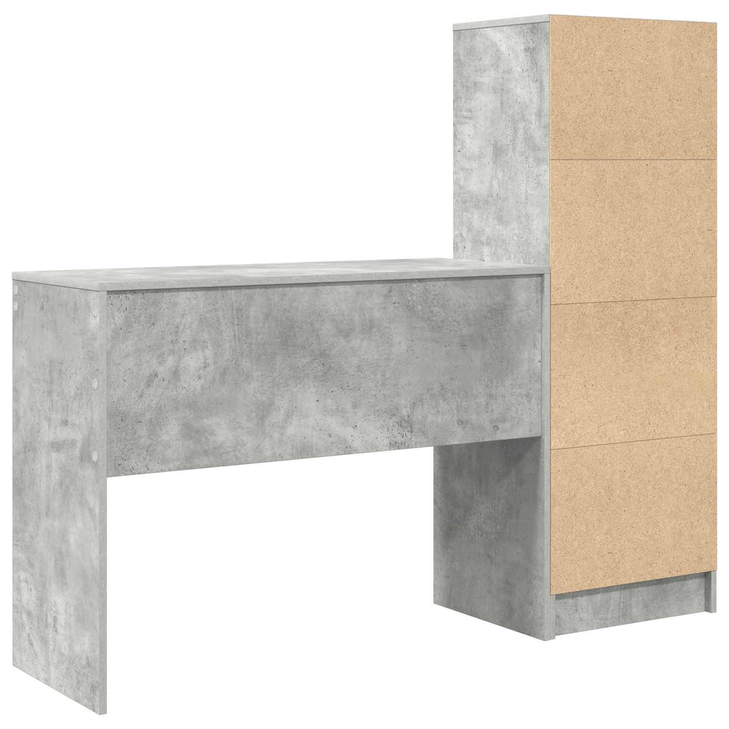 Scrivania con cassetto con lo scaffale 2 pcs Grigio cemento