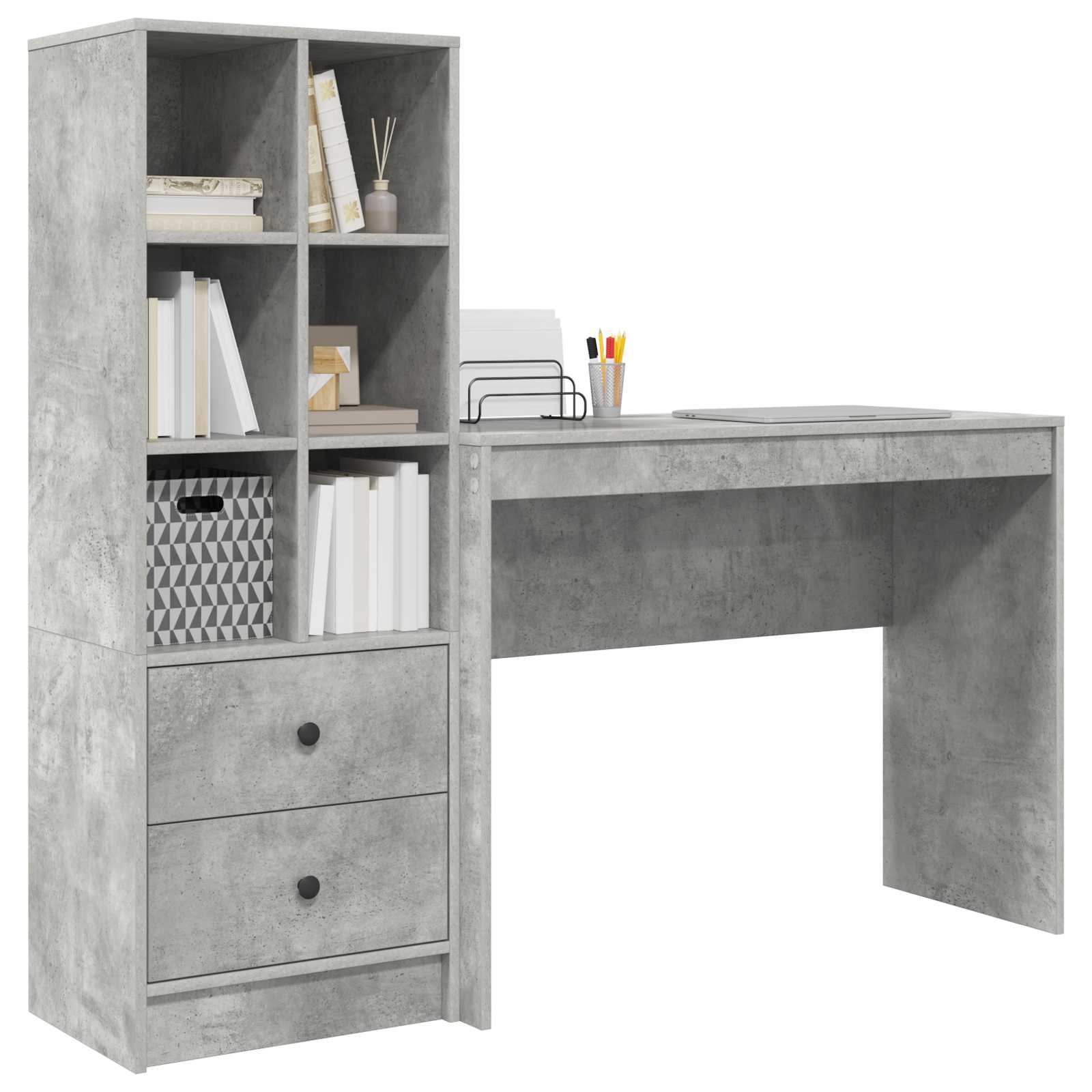 Scrivania con cassetto con lo scaffale 2 pcs Grigio cemento