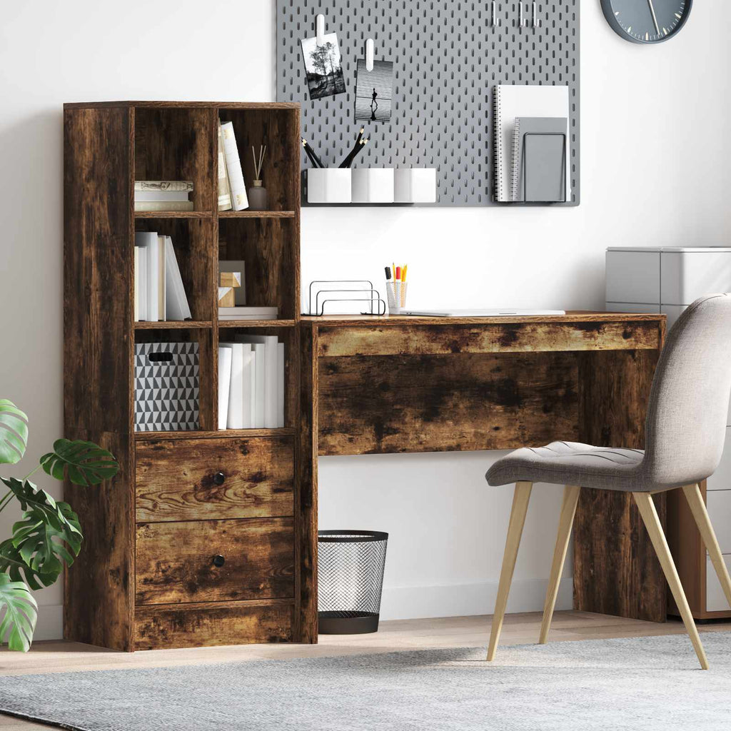 Scrivania con cassetto con lo scaffale 2 pcs Rovere fumé