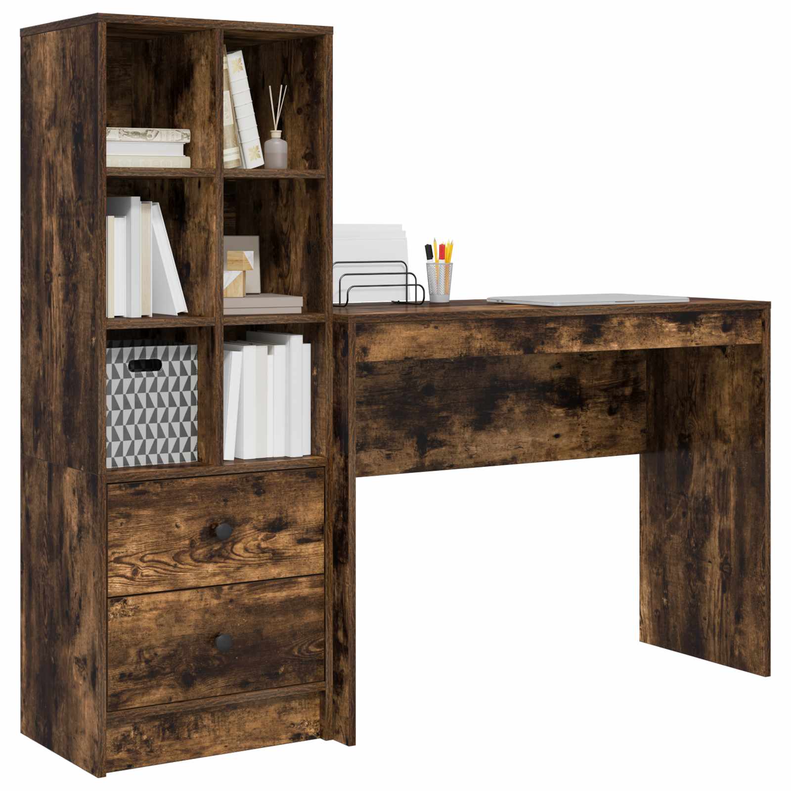 Scrivania con cassetto con lo scaffale 2 pcs Rovere fumé