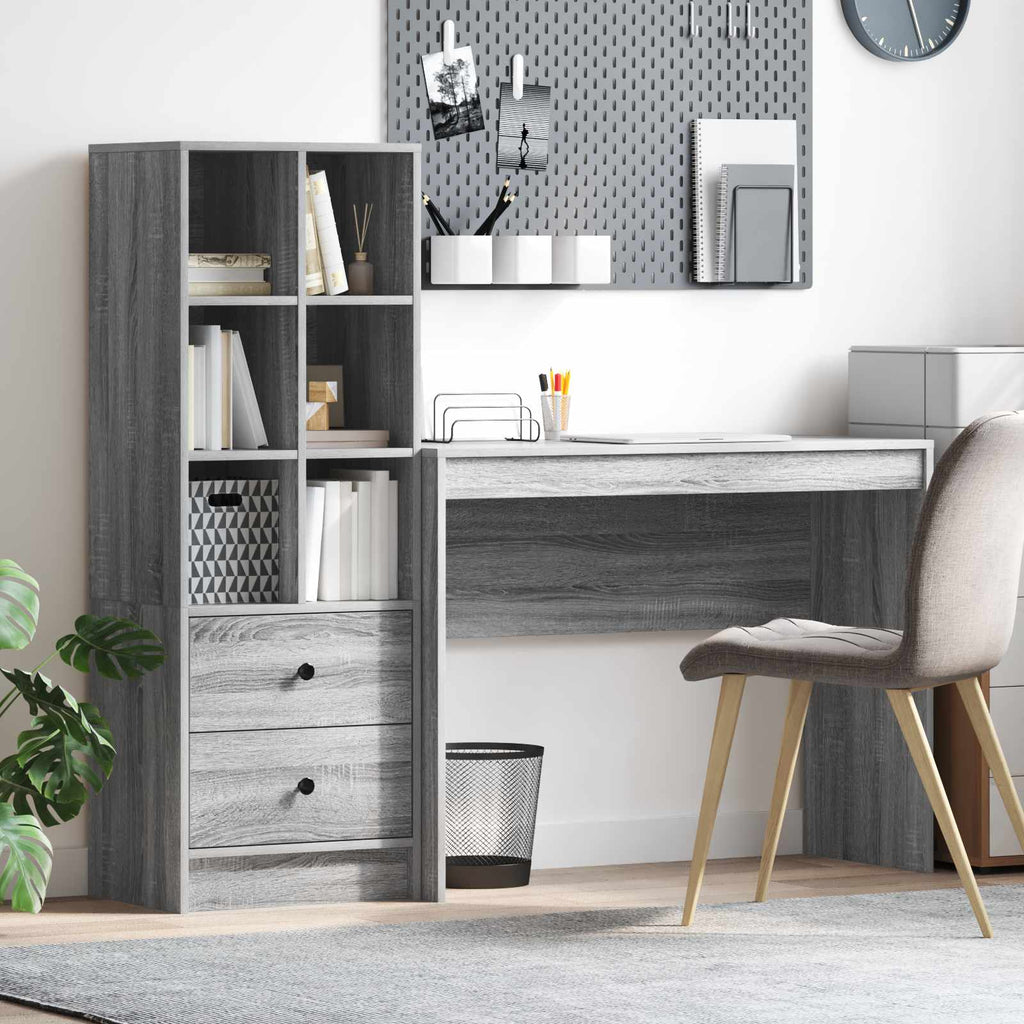 Scrivania con cassetto con lo scaffale 2 pcs Grigio Sonoma
