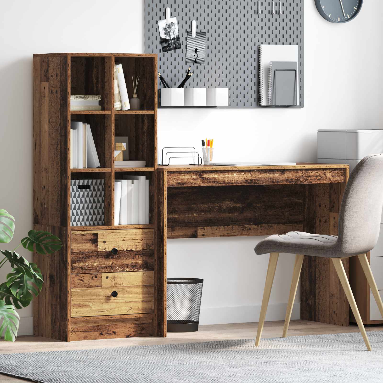 Scrivania con cassetto con lo scaffale 2 pcs Legno vecchio