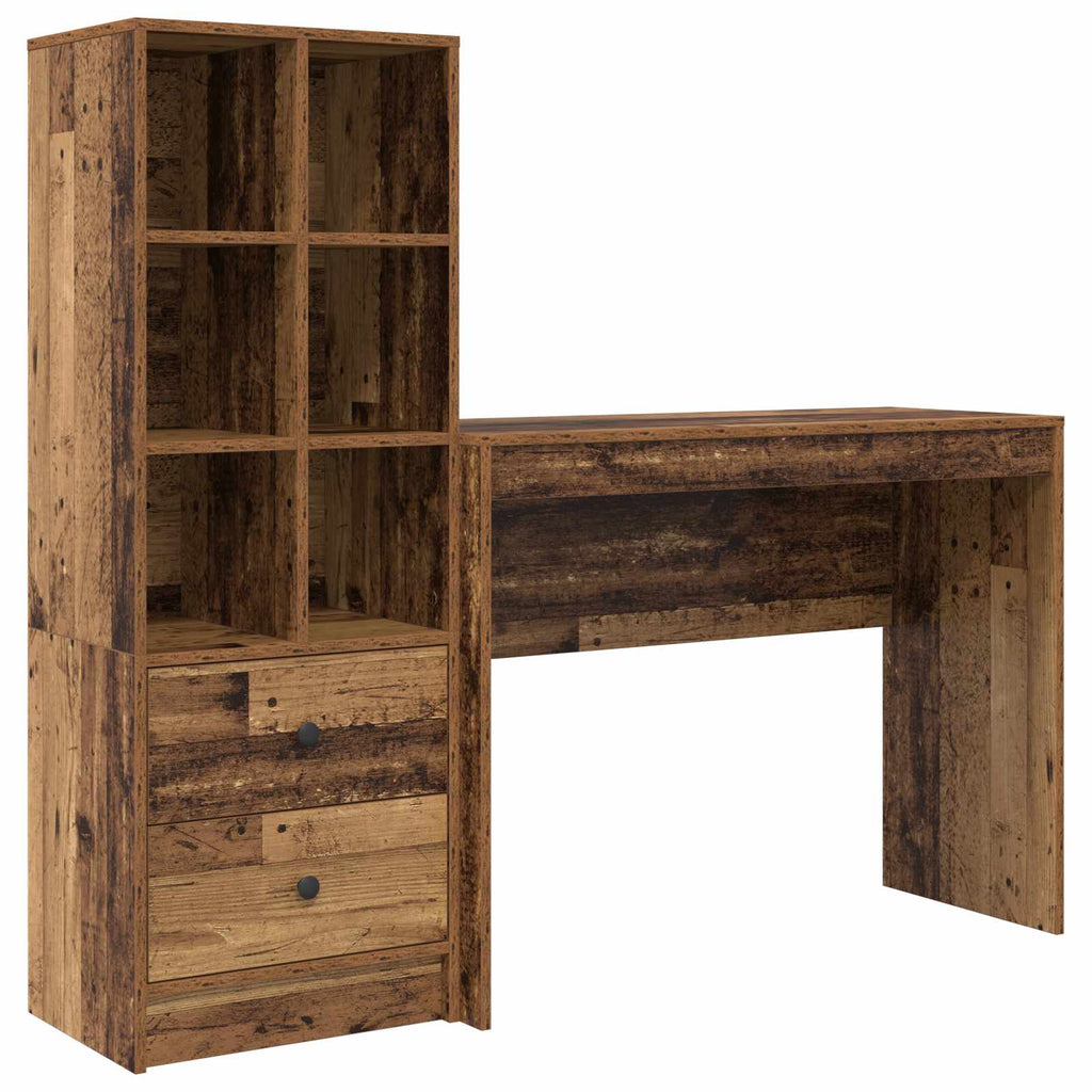 Scrivania con cassetto con lo scaffale 2 pcs Legno vecchio