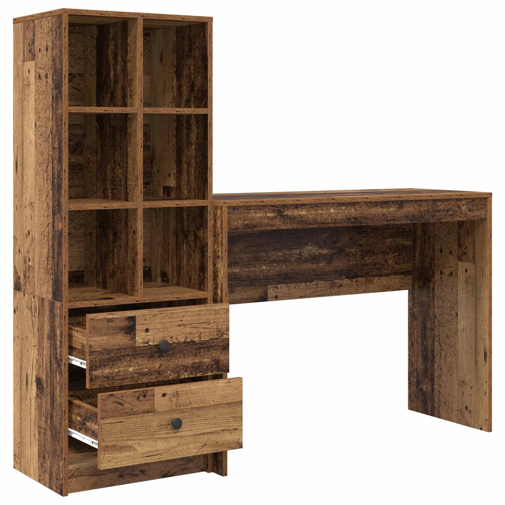 Scrivania con cassetto con lo scaffale 2 pcs Legno vecchio