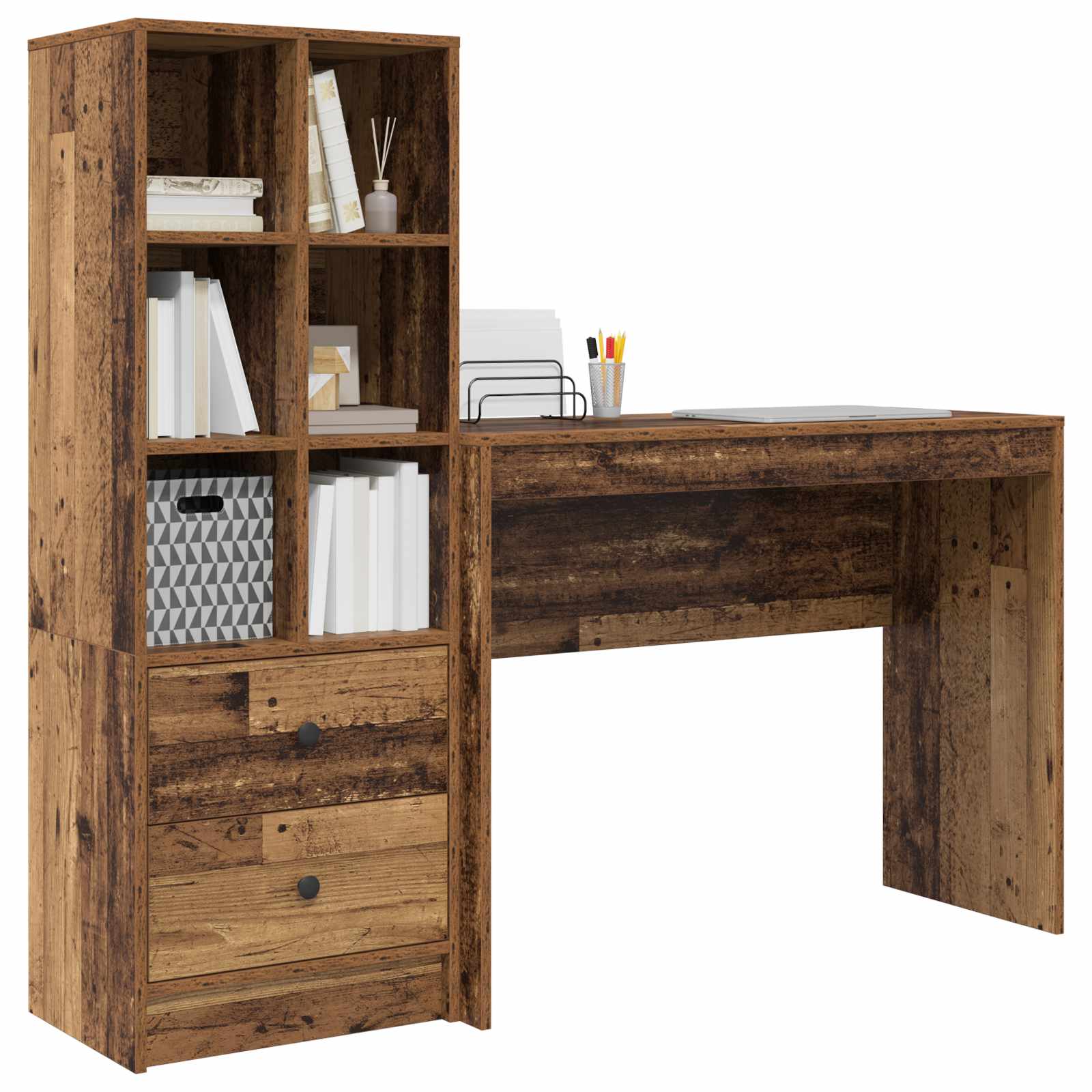 Scrivania con cassetto con lo scaffale 2 pcs Legno vecchio