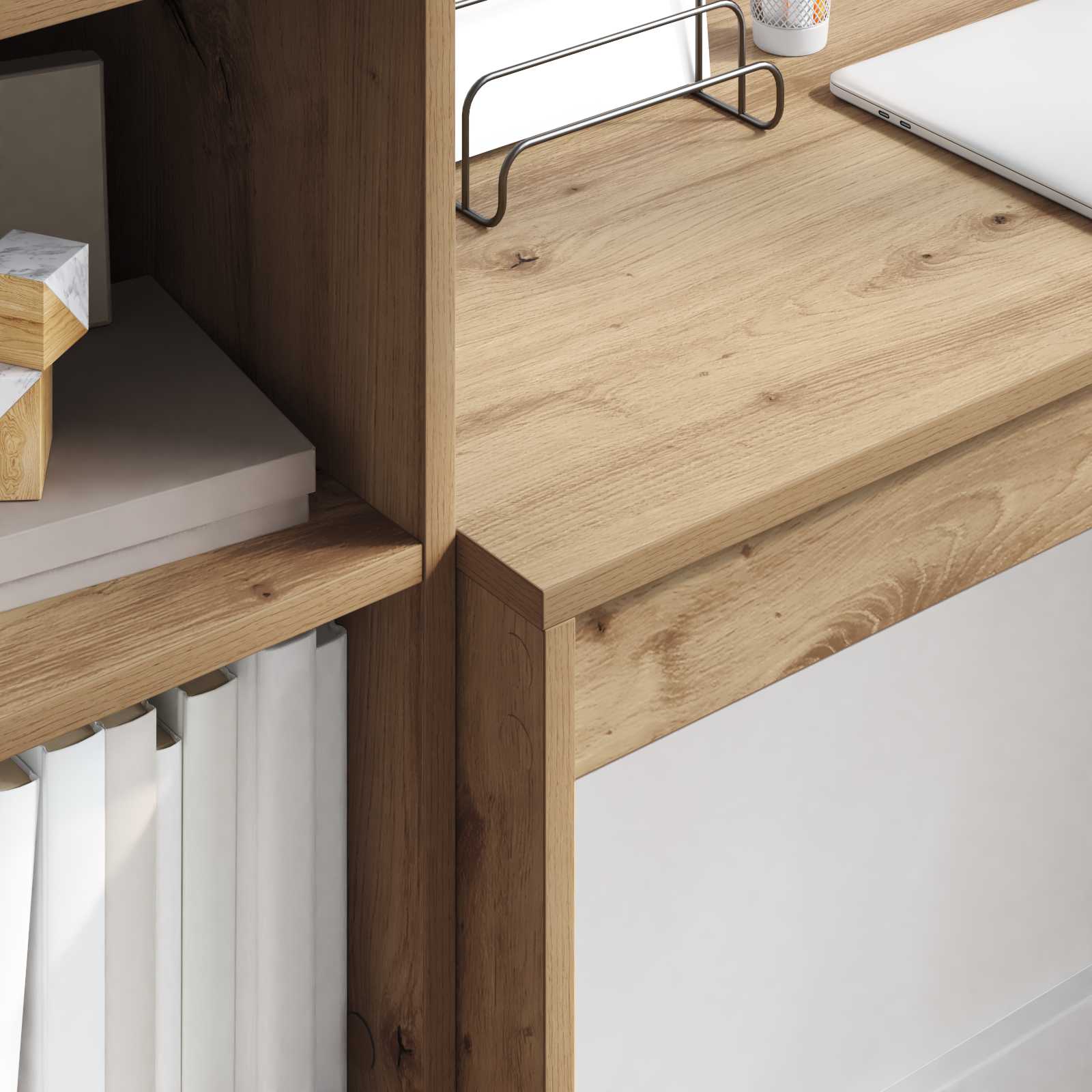 Scrivania con cassetto con lo scaffale 2 pcs Rovere artigianale