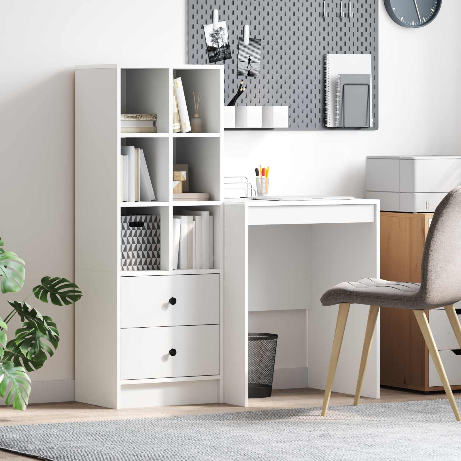 Scrivania con cassetto con lo scaffale 2 pcs Bianco