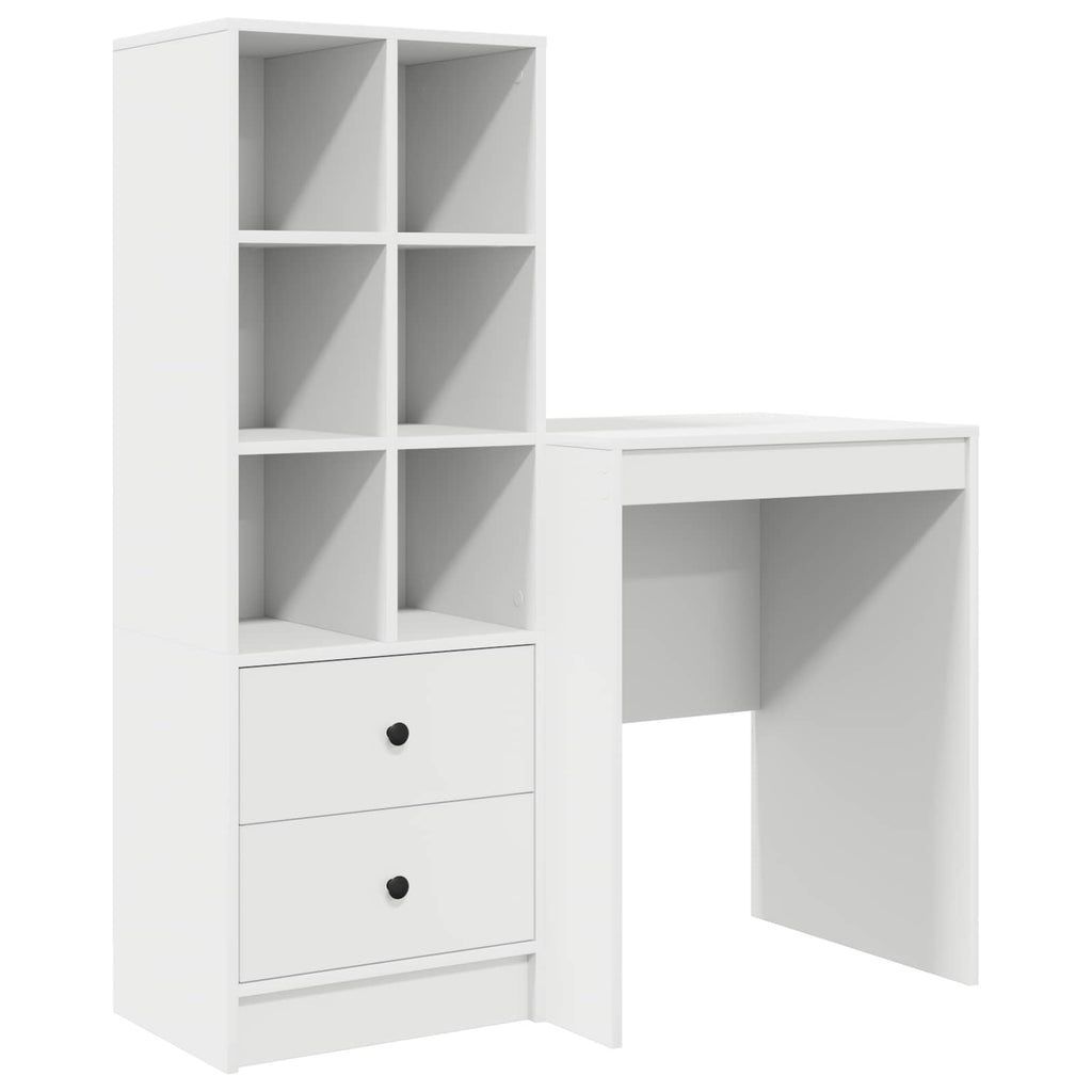 Scrivania con cassetto con lo scaffale 2 pcs Bianco