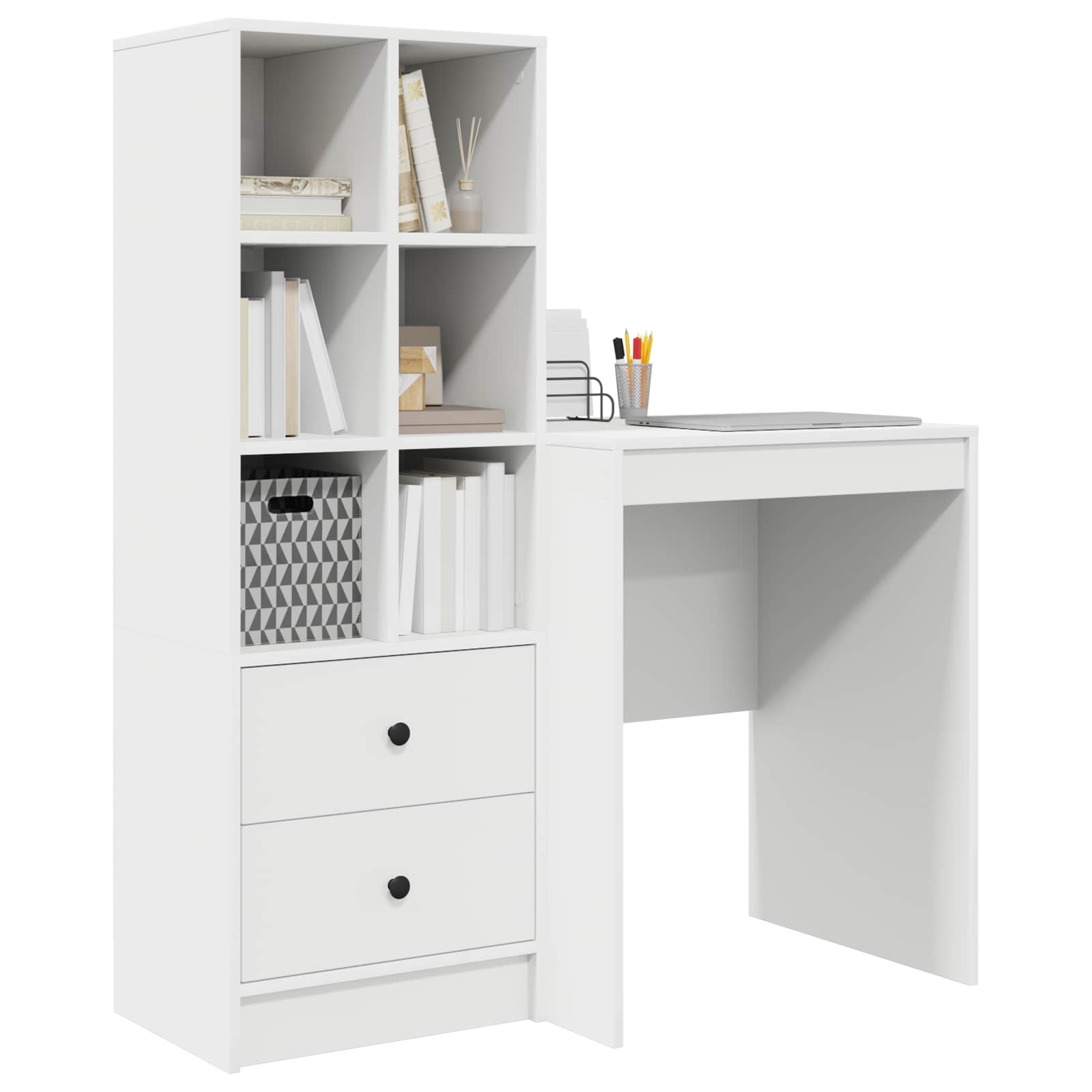 Scrivania con cassetto con lo scaffale 2 pcs Bianco