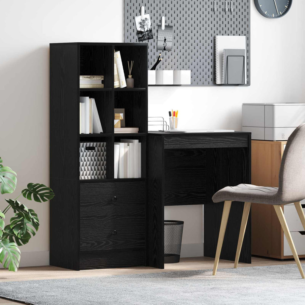 Scrivania con cassetto con lo scaffale 2 pcs Rovere Nero