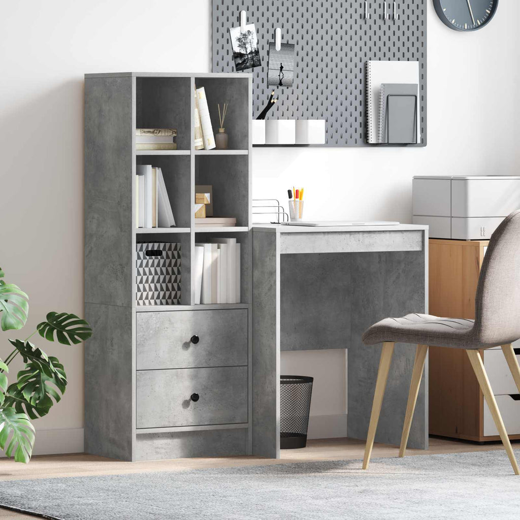 Scrivania con cassetto con lo scaffale 2 pcs Grigio cemento