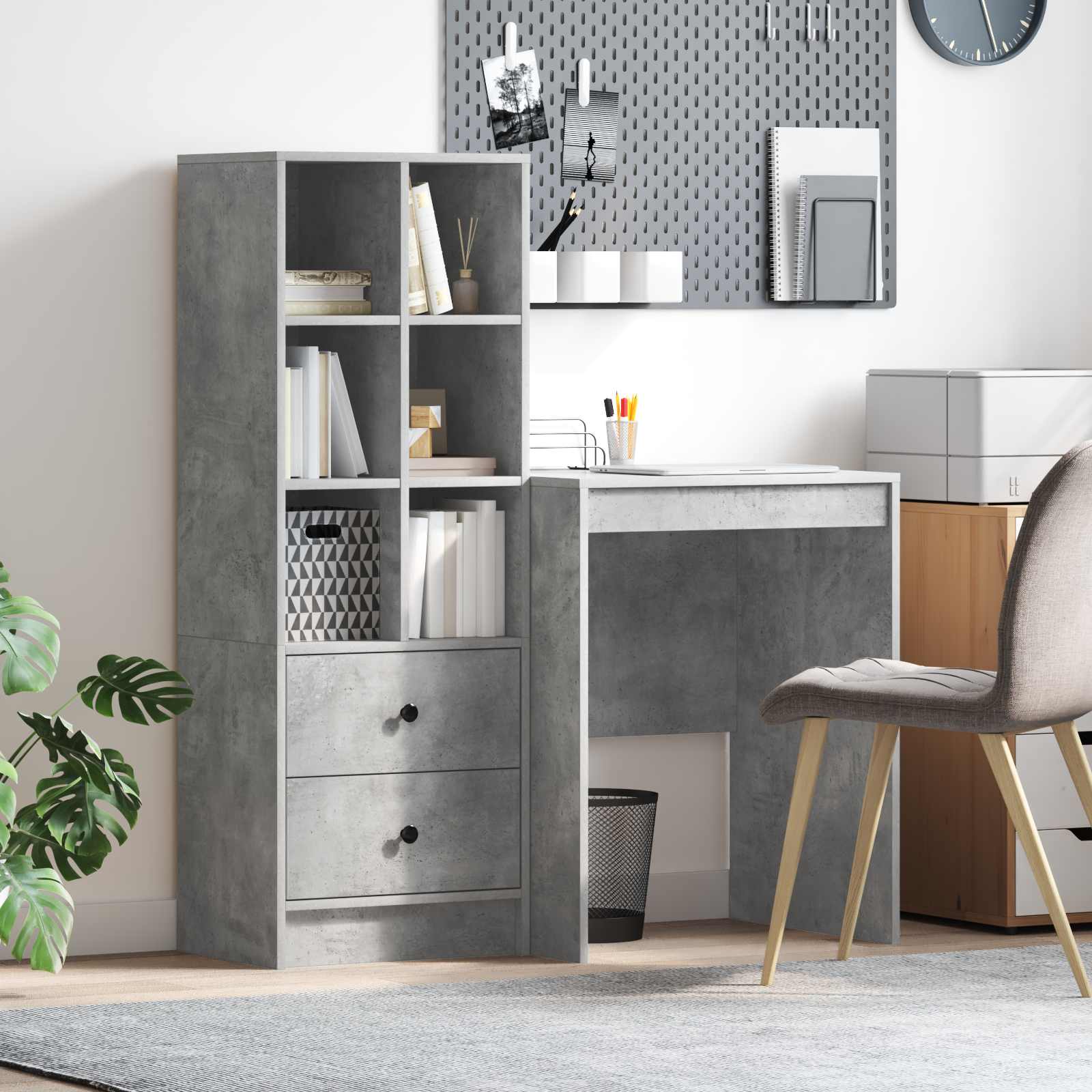 Scrivania con cassetto con lo scaffale 2 pcs Grigio cemento