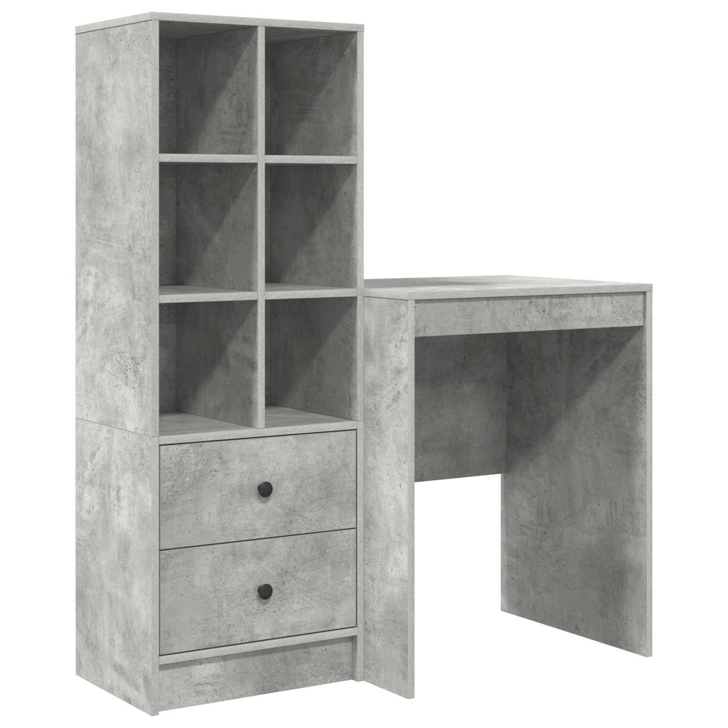 Scrivania con cassetto con lo scaffale 2 pcs Grigio cemento