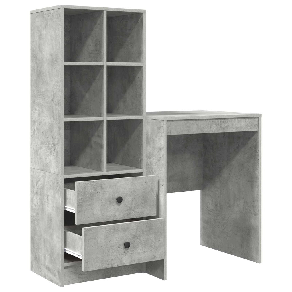 Scrivania con cassetto con lo scaffale 2 pcs Grigio cemento