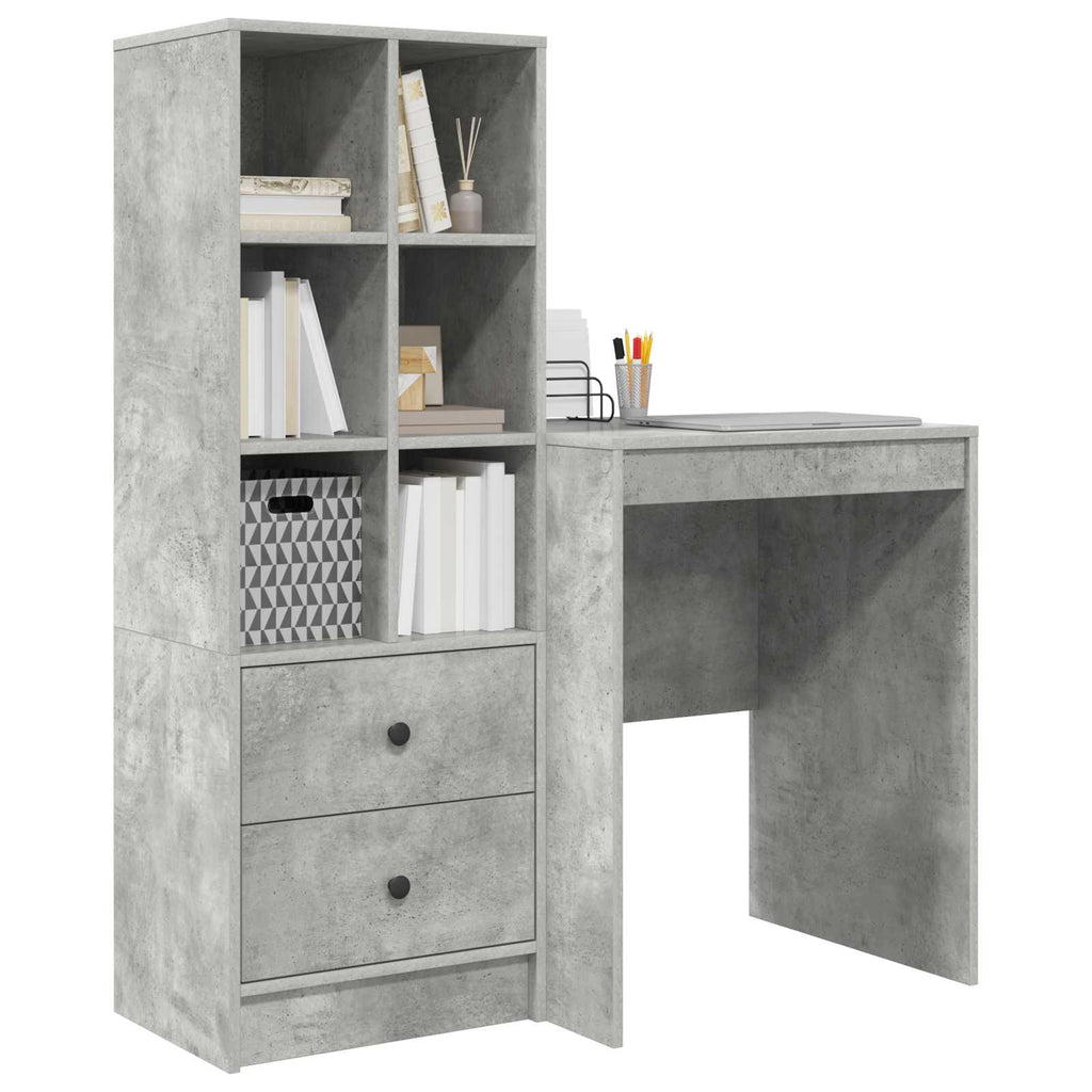 Scrivania con cassetto con lo scaffale 2 pcs Grigio cemento