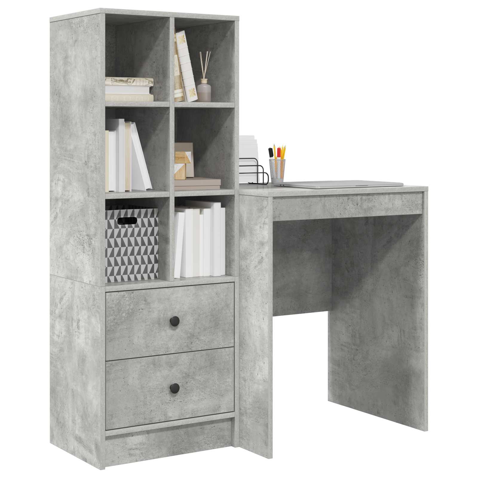 Scrivania con cassetto con lo scaffale 2 pcs Grigio cemento