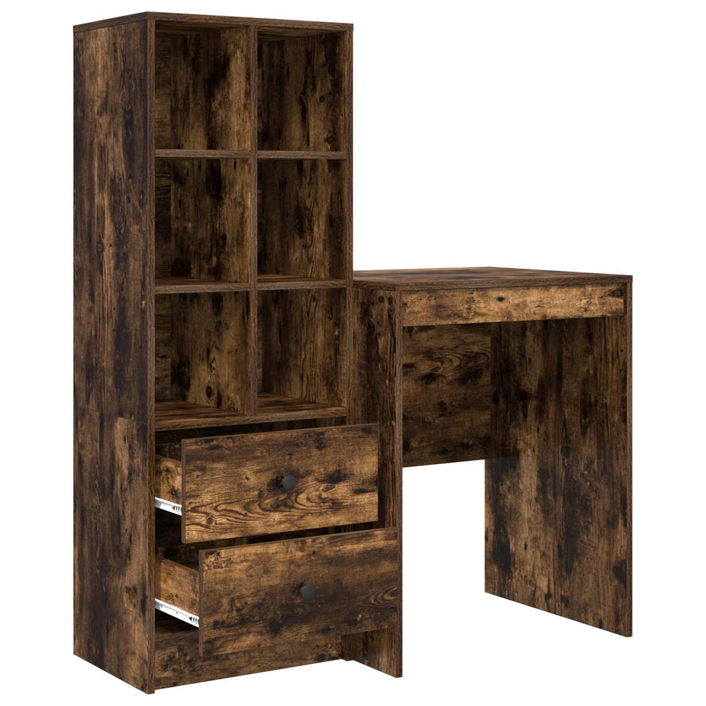 Scrivania con cassetto con lo scaffale 2 pcs Rovere fumé