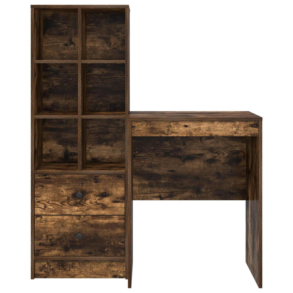 Scrivania con cassetto con lo scaffale 2 pcs Rovere fumé