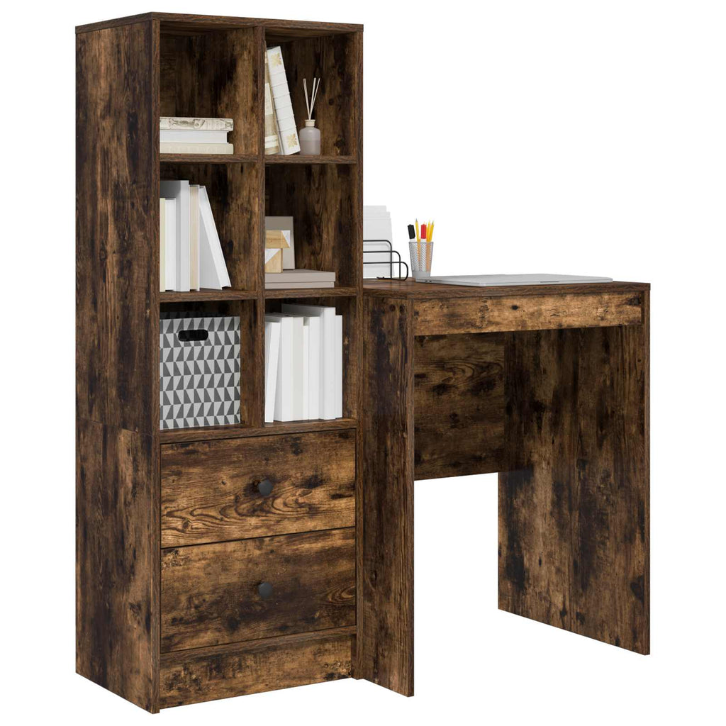 Scrivania con cassetto con lo scaffale 2 pcs Rovere fumé